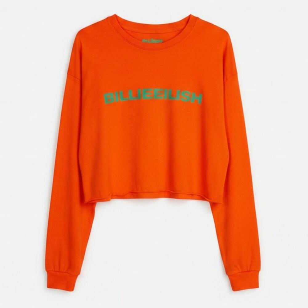 Billie Eilish Don't Smile At Me Women's XL Orange Cropped Long Sleeve T-Shirt